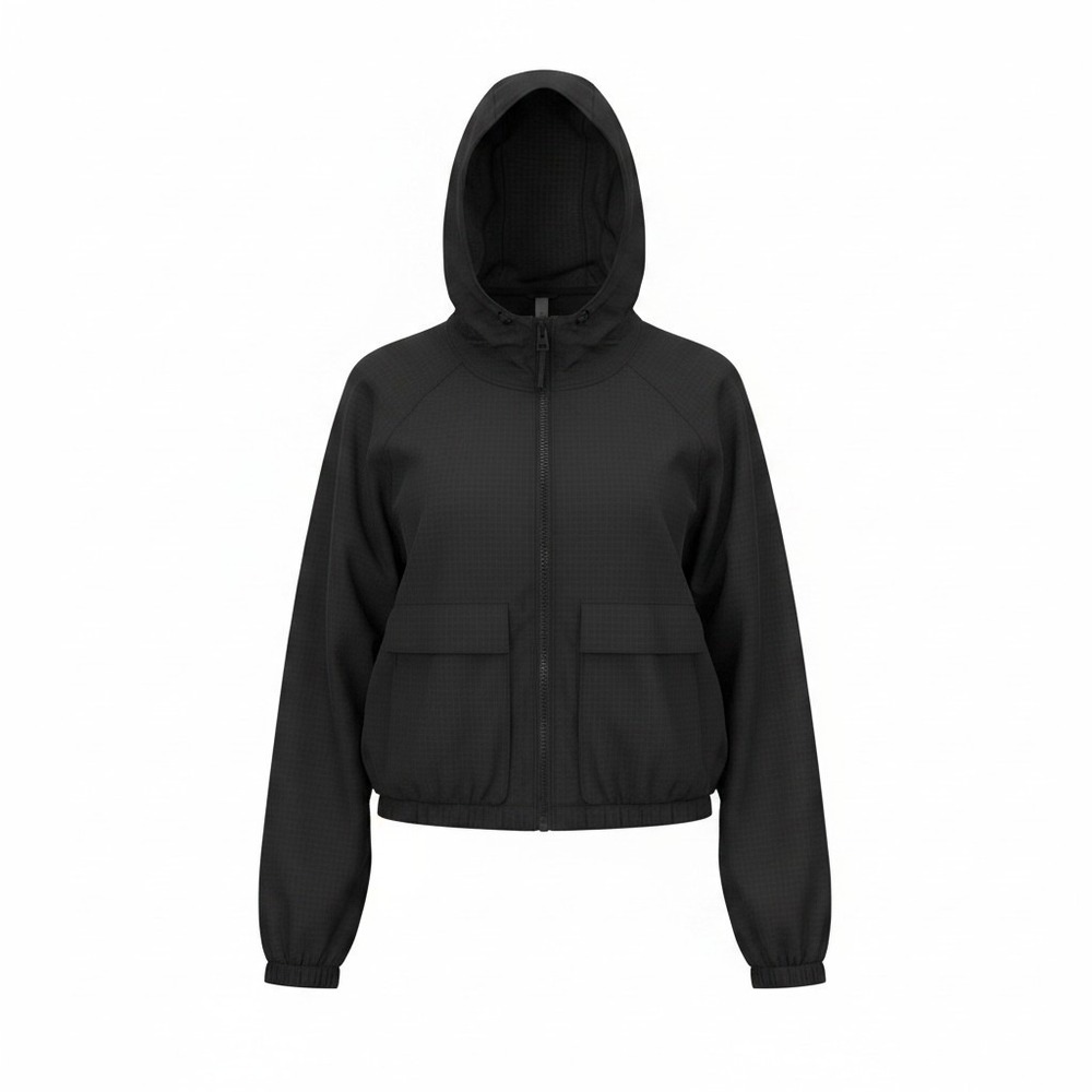 Fabletics Ripstop Cropped Cargo Jacket Hooded Windbreaker Black Medium JT2459315